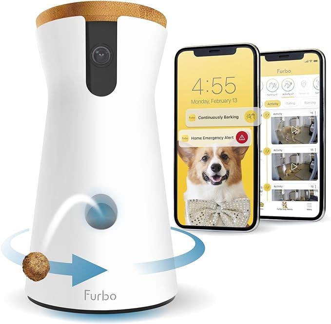 Furbo 360° Dog Camera w/Subscription [Premium Safety Package, 2023] Smart Camera Designed for Dogs, 360° View, Tracking, Treat toss, Barking Detection, Home Emergency alerts. Subscription Required